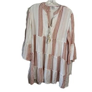 Turks‎ And Caicos Lured Striped Mini Layered Ruffled Dress Medium